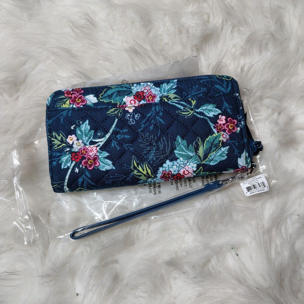 VERA BRADLEY RFID Accordion Wristlet Wallet Rose Toile Navy Blue - Butterfly NWT